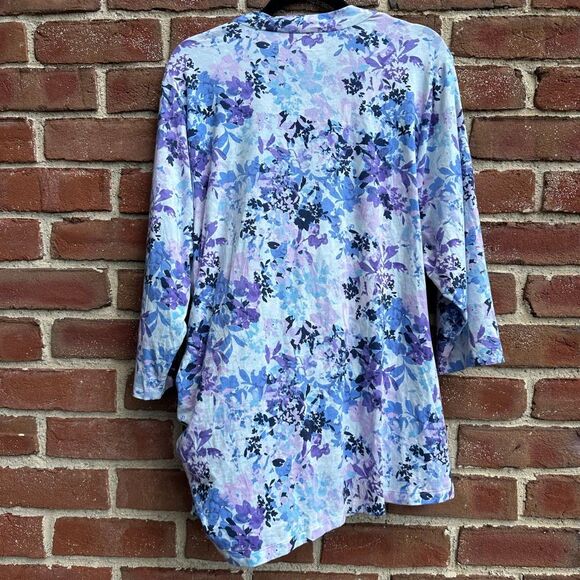 Soft Surroundings Floral Wrap Tunic Blue Purple Ruched Stretch 3X NEW - Picture 5 of 6